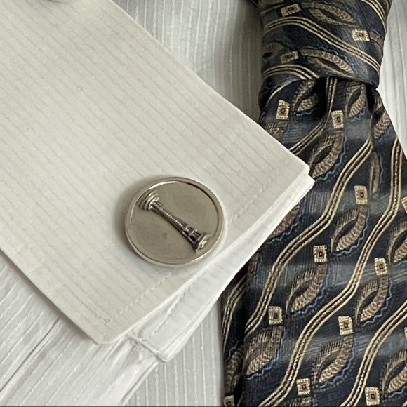 Tie Clip and Cuff Links Set Vintage Brushed Silver Tone - Picture 4 of 10